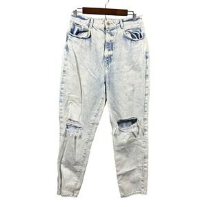 ZARA Women Acid Wash Distressed Ripped Mom Jeans Light Blue Size 10